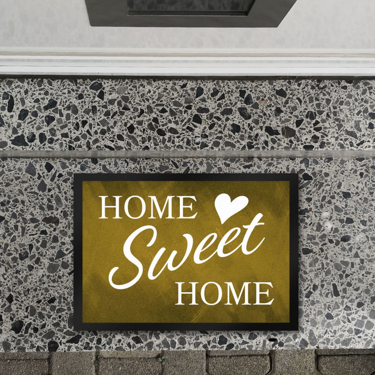 Home Sweet Home Fußmatte mit eleganter Aufschrift auf schwarzem Hintergrund