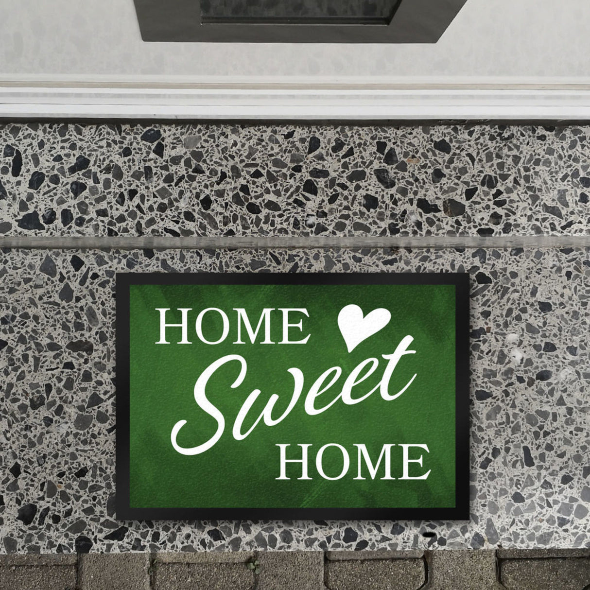 Home Sweet Home Fußmatte mit eleganter Aufschrift auf schwarzem Hintergrund
