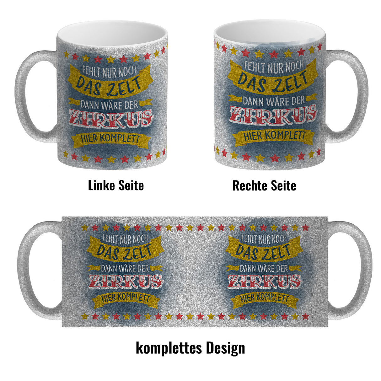 Fehlt nur noch das Zelt, dann wäre der Zirkus hier komplett Kaffeebecher mit buntem Zirkusdesign