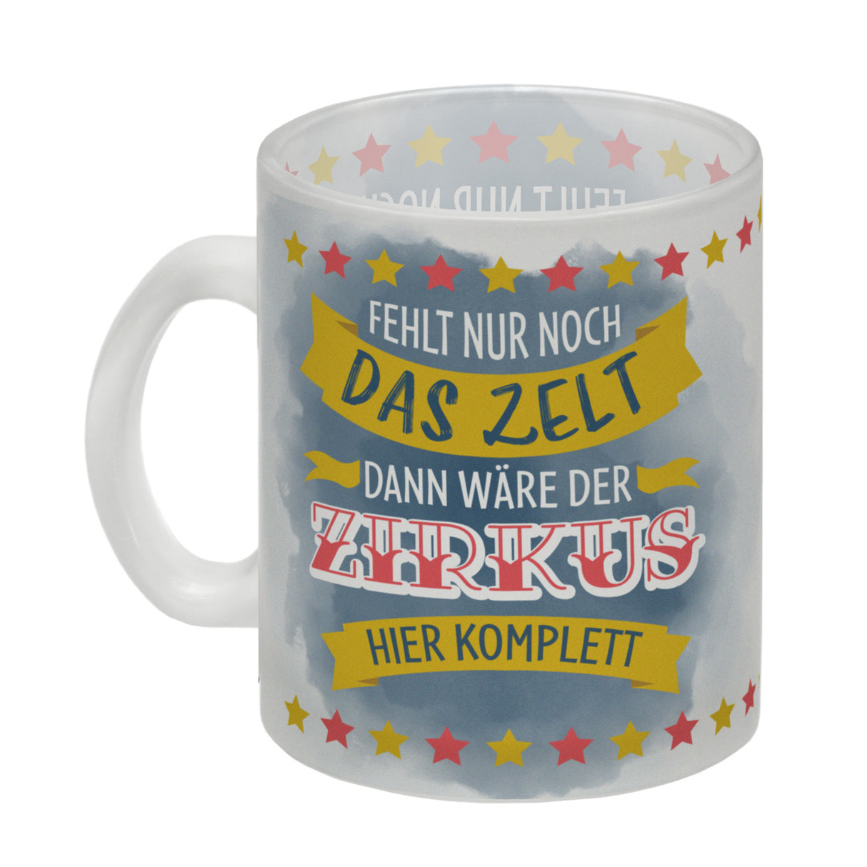 Fehlt nur noch das Zelt, dann wäre der Zirkus hier komplett Kaffeebecher mit buntem Zirkusdesign