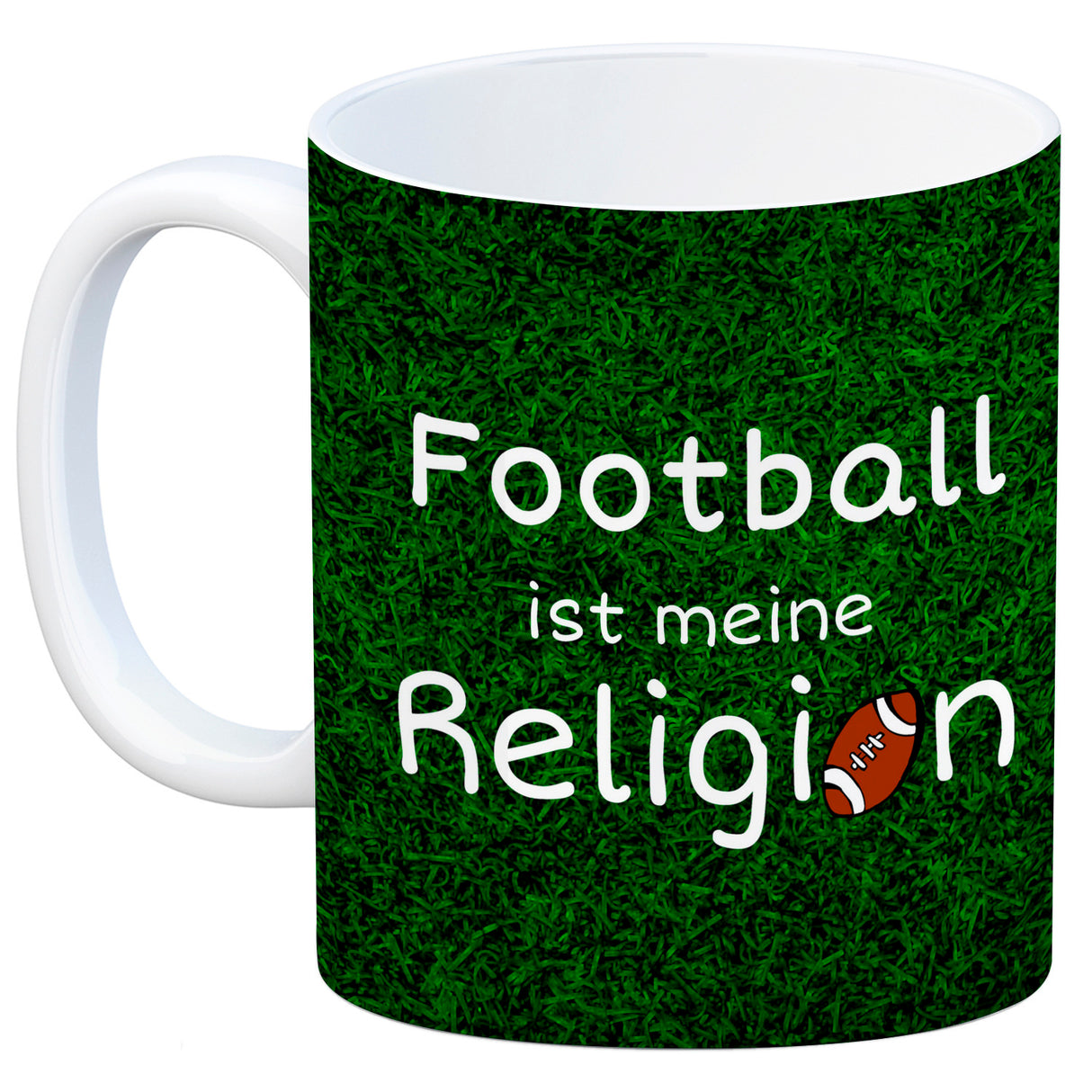 Fussball ist meine Religion Kaffeebecher mit Fussballmotiv
