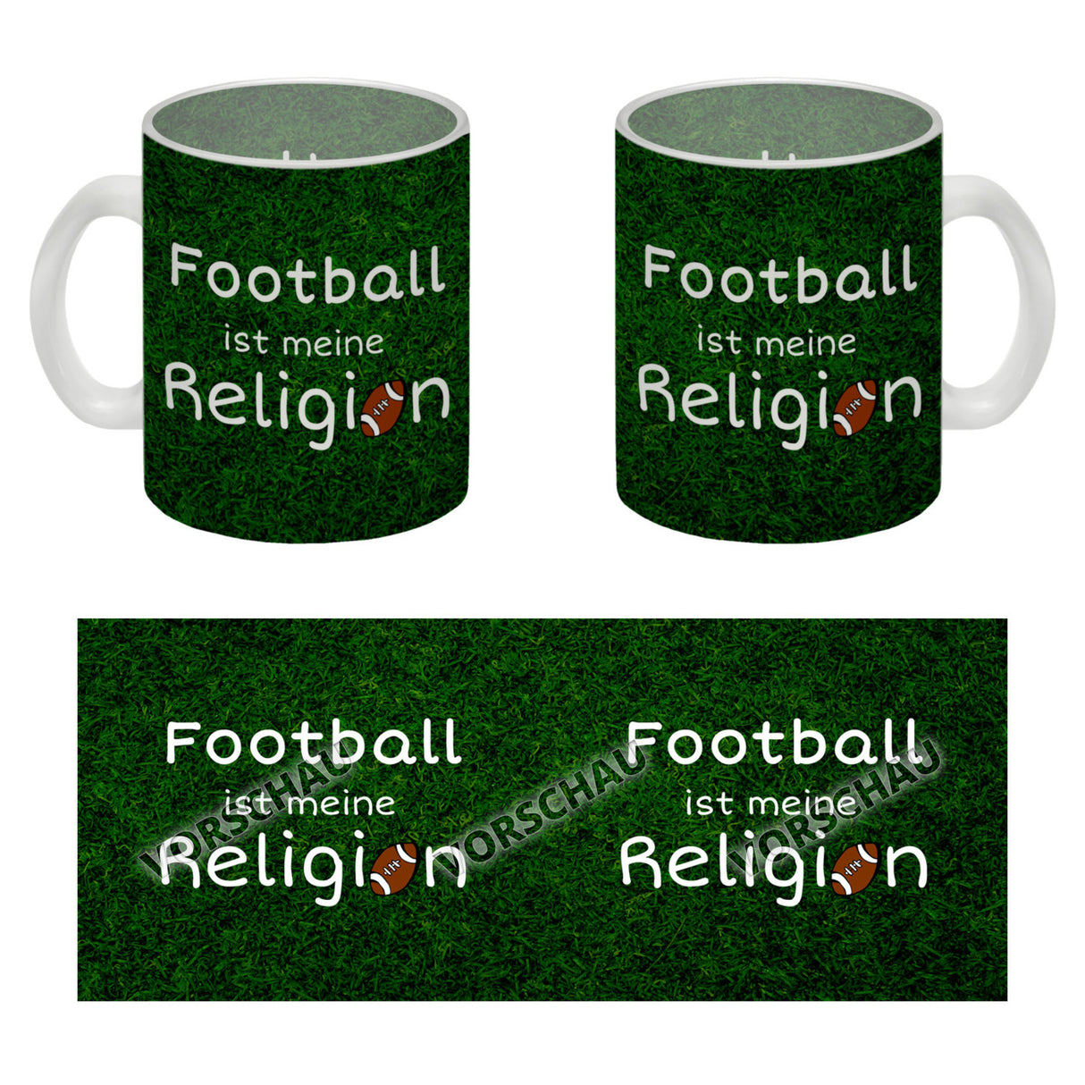 Fussball ist meine Religion Kaffeebecher mit Fussballmotiv