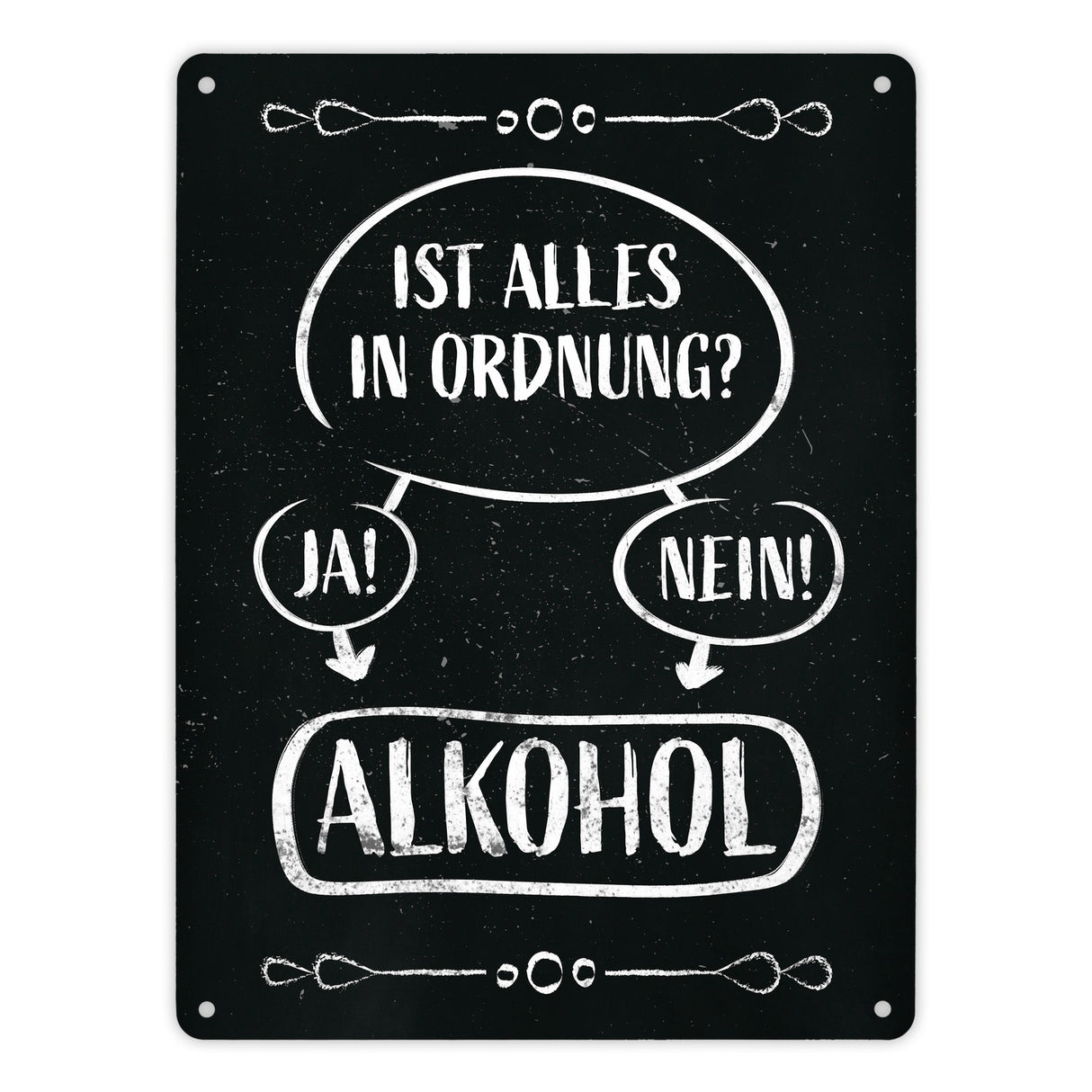 Alles in Ordnung? Ja oder Nein - Alkohol! - lustiges Metallschild mit Entscheidungsfrage
