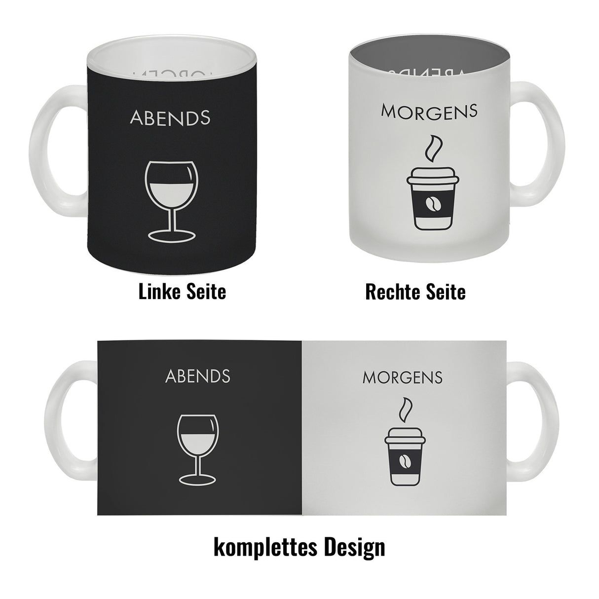 Morgens und Abends Kaffeebecher mit Kaffeebecher und Weinglas Wendemotiv