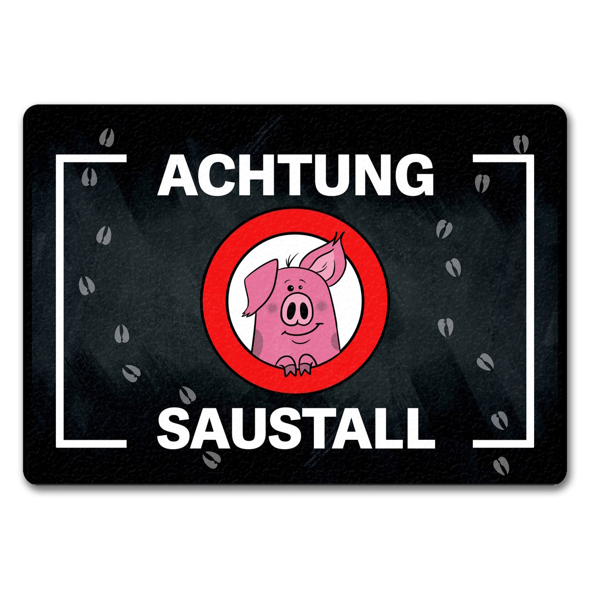 Achtung Saustall Fußmatte mit niedlichem Comic-Schwein im Warnkreis