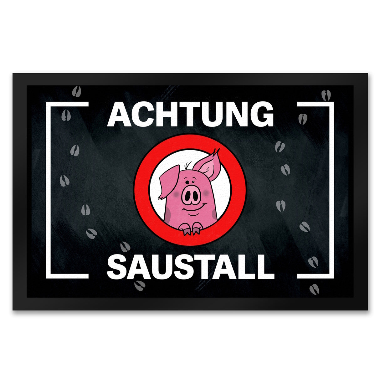 Achtung Saustall Fußmatte mit niedlichem Comic-Schwein im Warnkreis