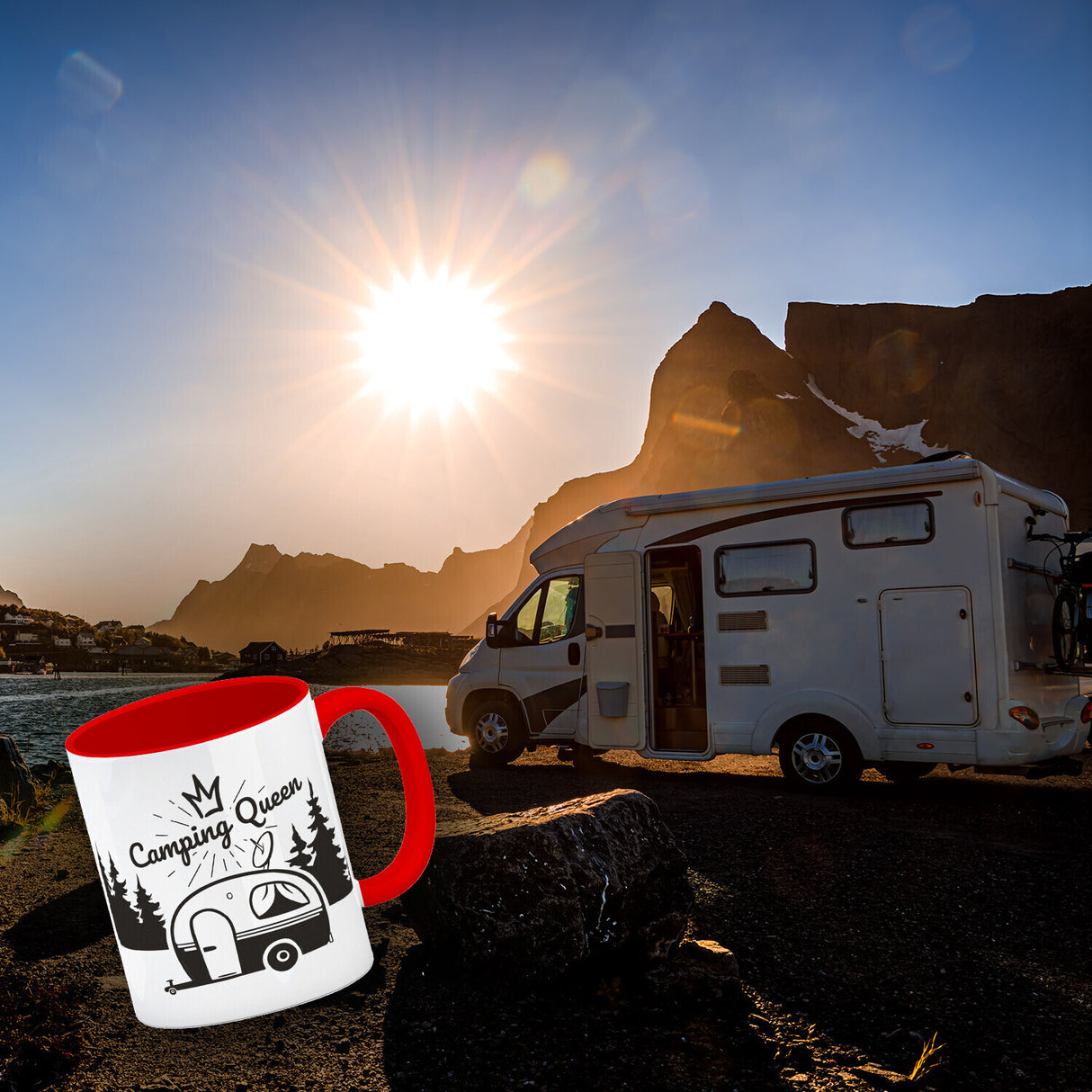 Camping Queen Kaffeebecher mit wunderschönen Reisemotiven