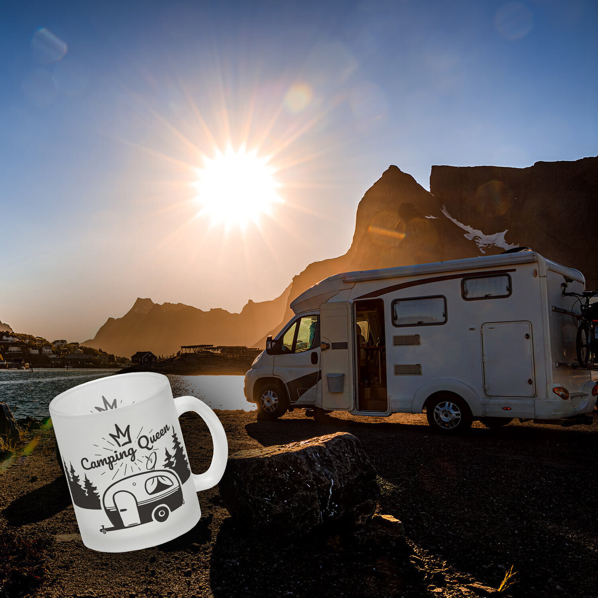 Camping Queen Kaffeebecher mit wunderschönen Reisemotiven