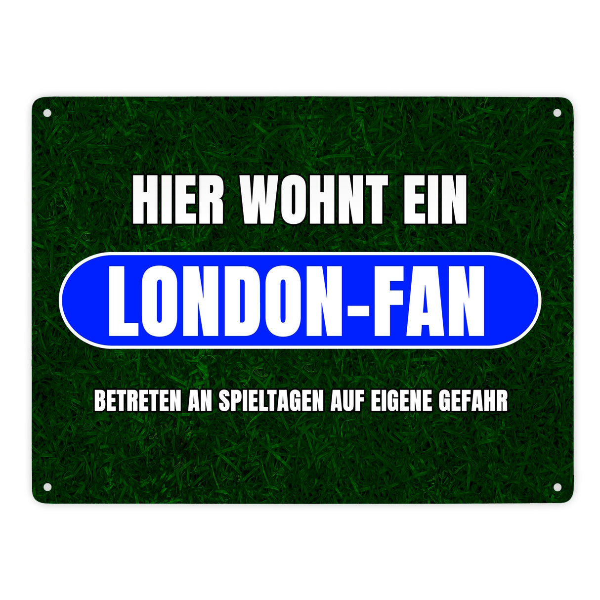 Hier wohnt ein London-Fan Metallschild in 15x20 cm mit Rasenmotiv
