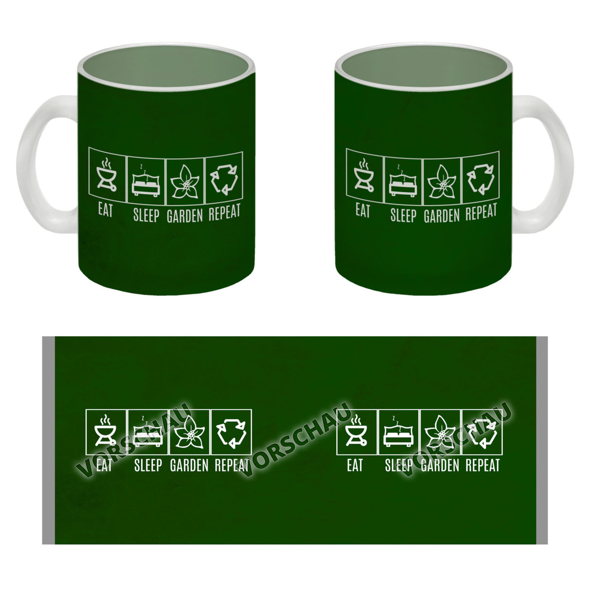 EAT, SLEEP, GAME, REPEAT Kaffeebecher mit blauem Hintergrund