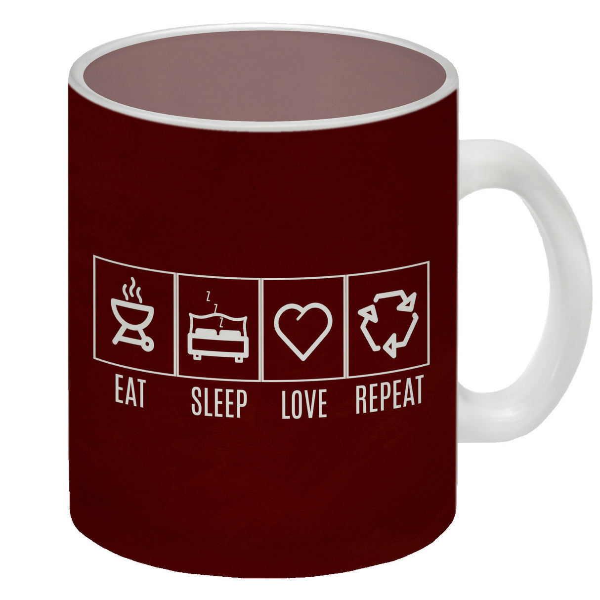 EAT, SLEEP, GAME, REPEAT Kaffeebecher mit blauem Hintergrund
