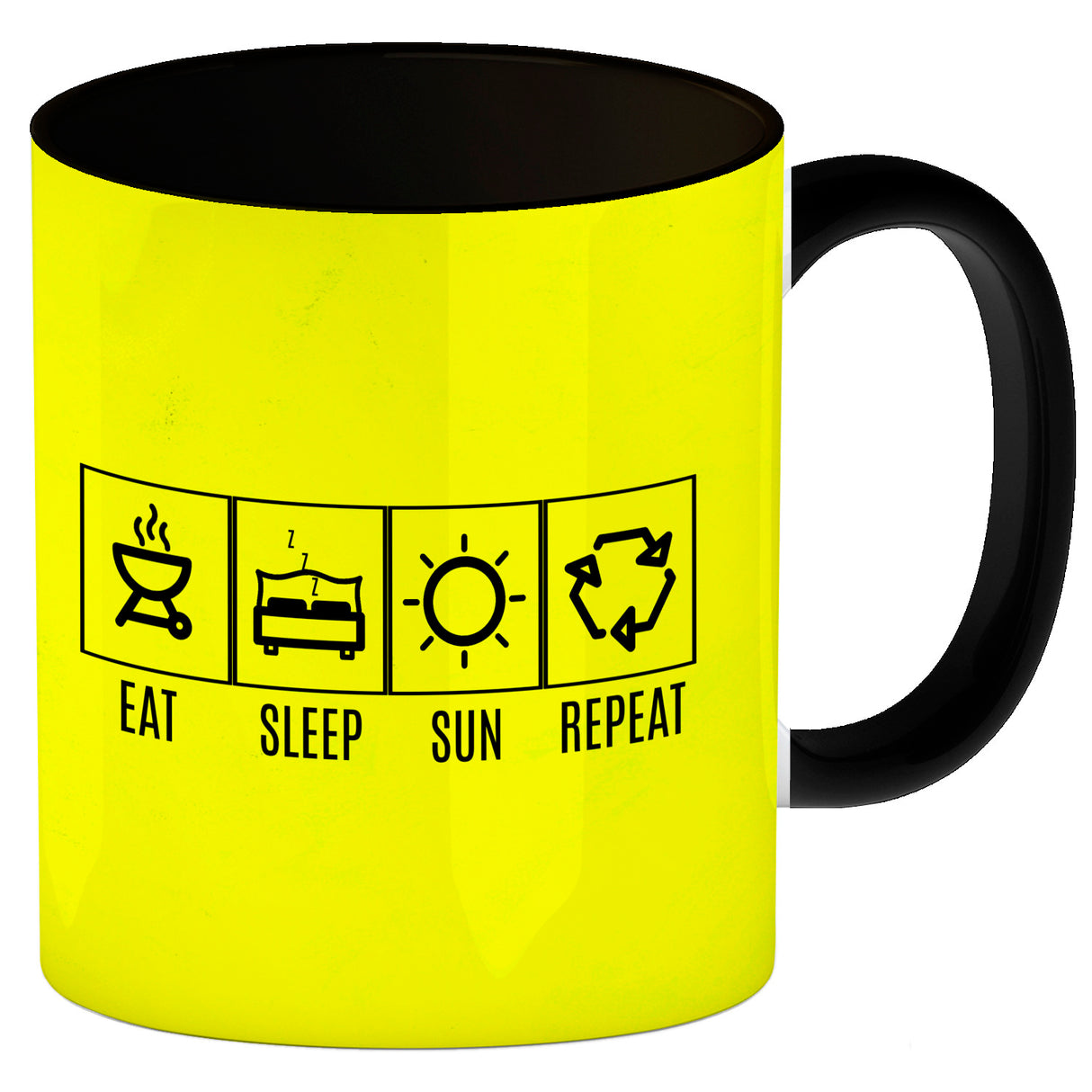EAT, SLEEP, GAME, REPEAT Kaffeebecher mit blauem Hintergrund