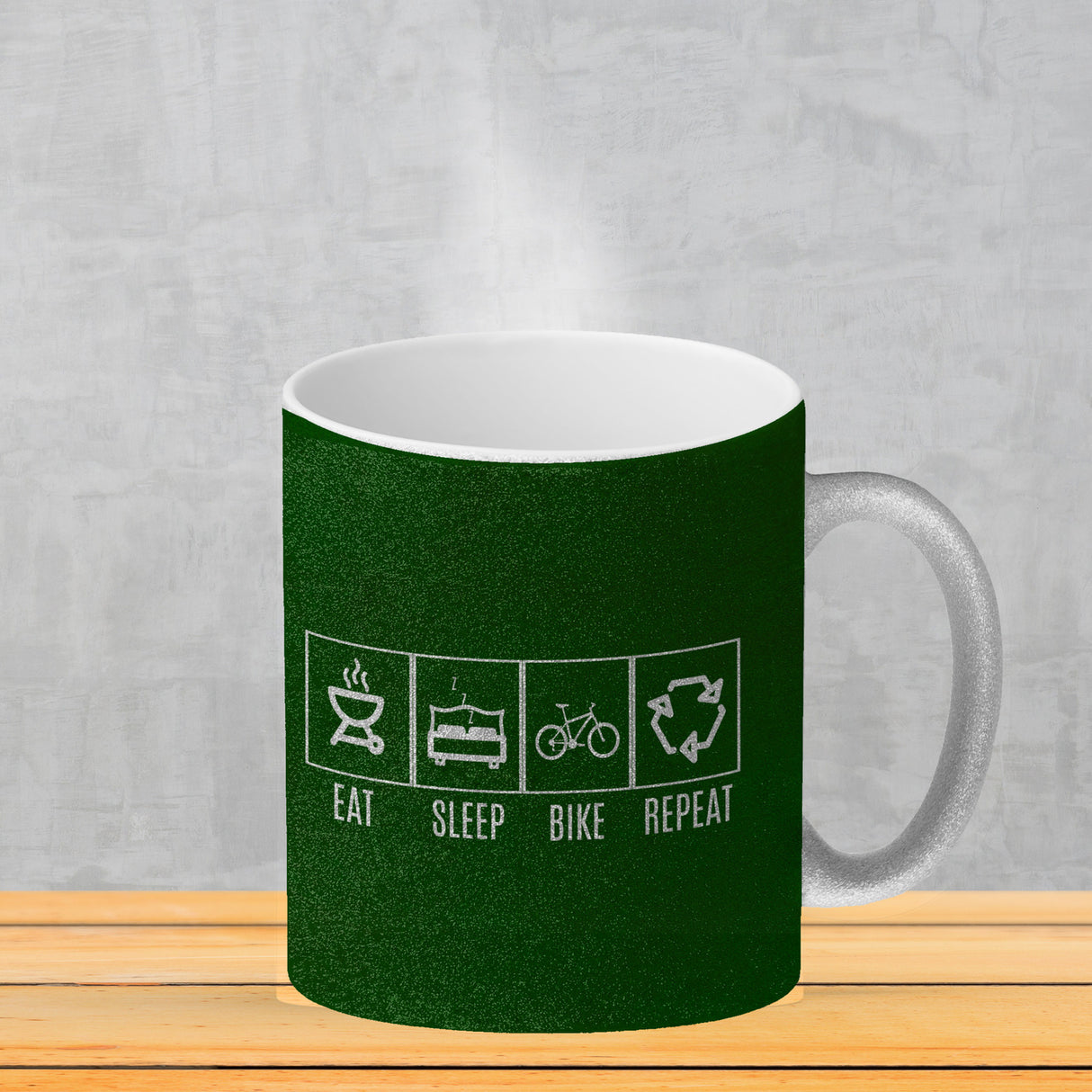 EAT, SLEEP, GAME, REPEAT Kaffeebecher mit blauem Hintergrund