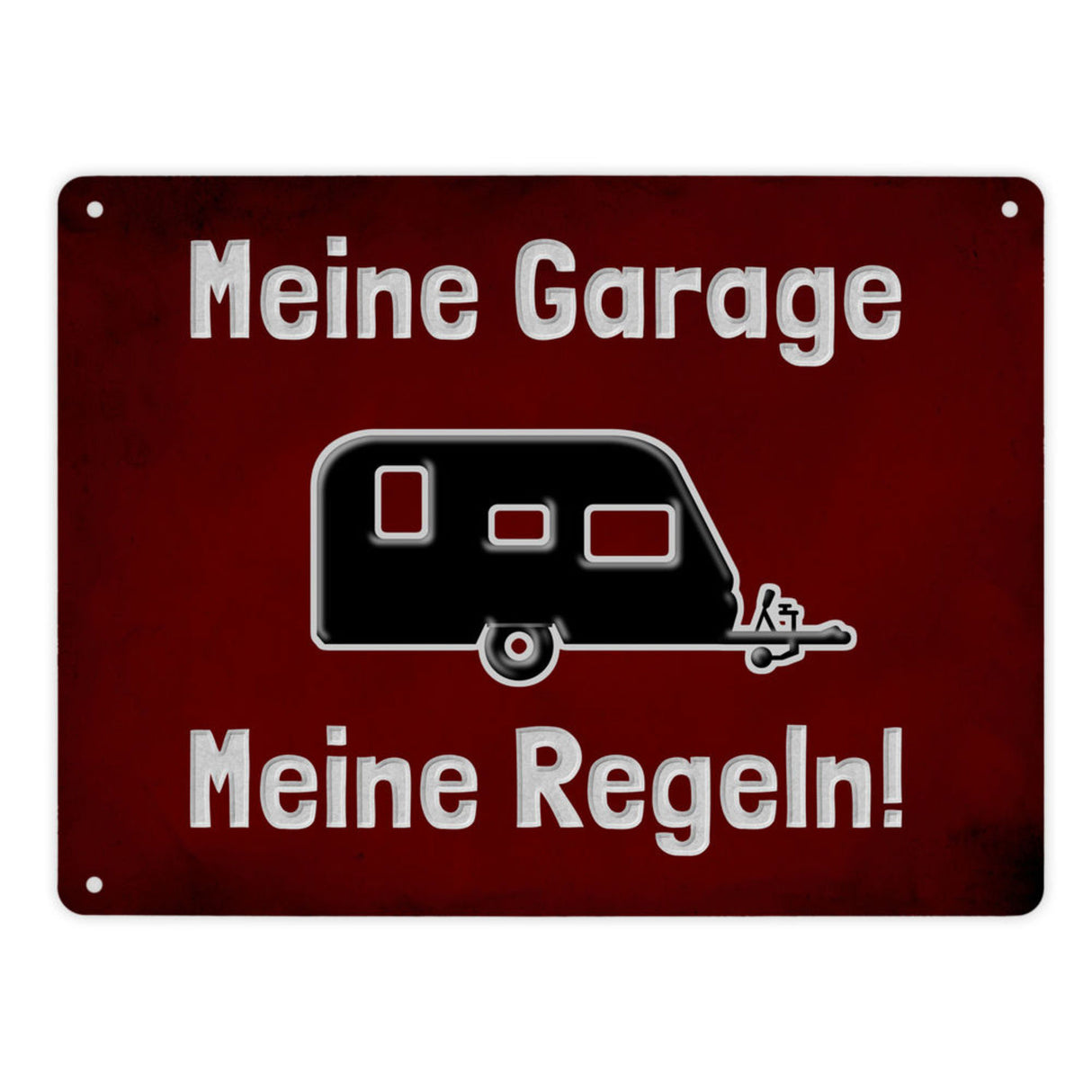 Meine Garage Meine Regeln! Metallschild in 15x20 cm mit Auto und rotem Hintergrund