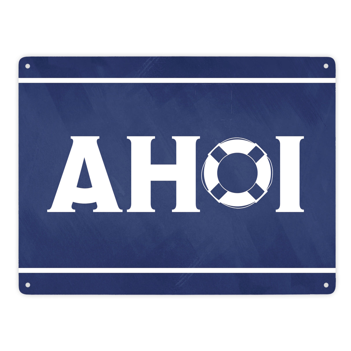 Metallschild Ahoi - mit Maritim Rettungsring Motiv