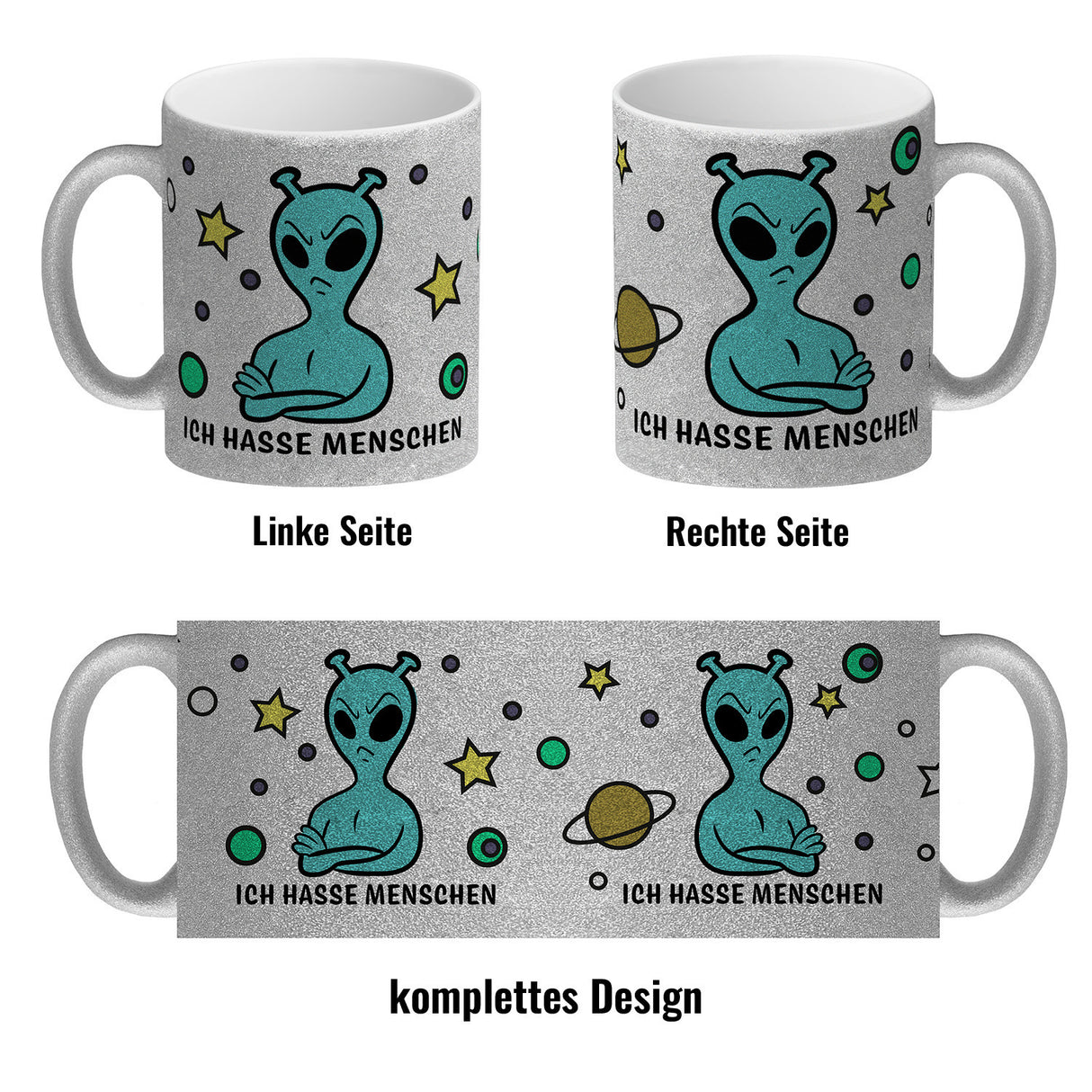 Kaffeebecher mit lustigem Comic Alien Motiv - Ich hasse Menschen