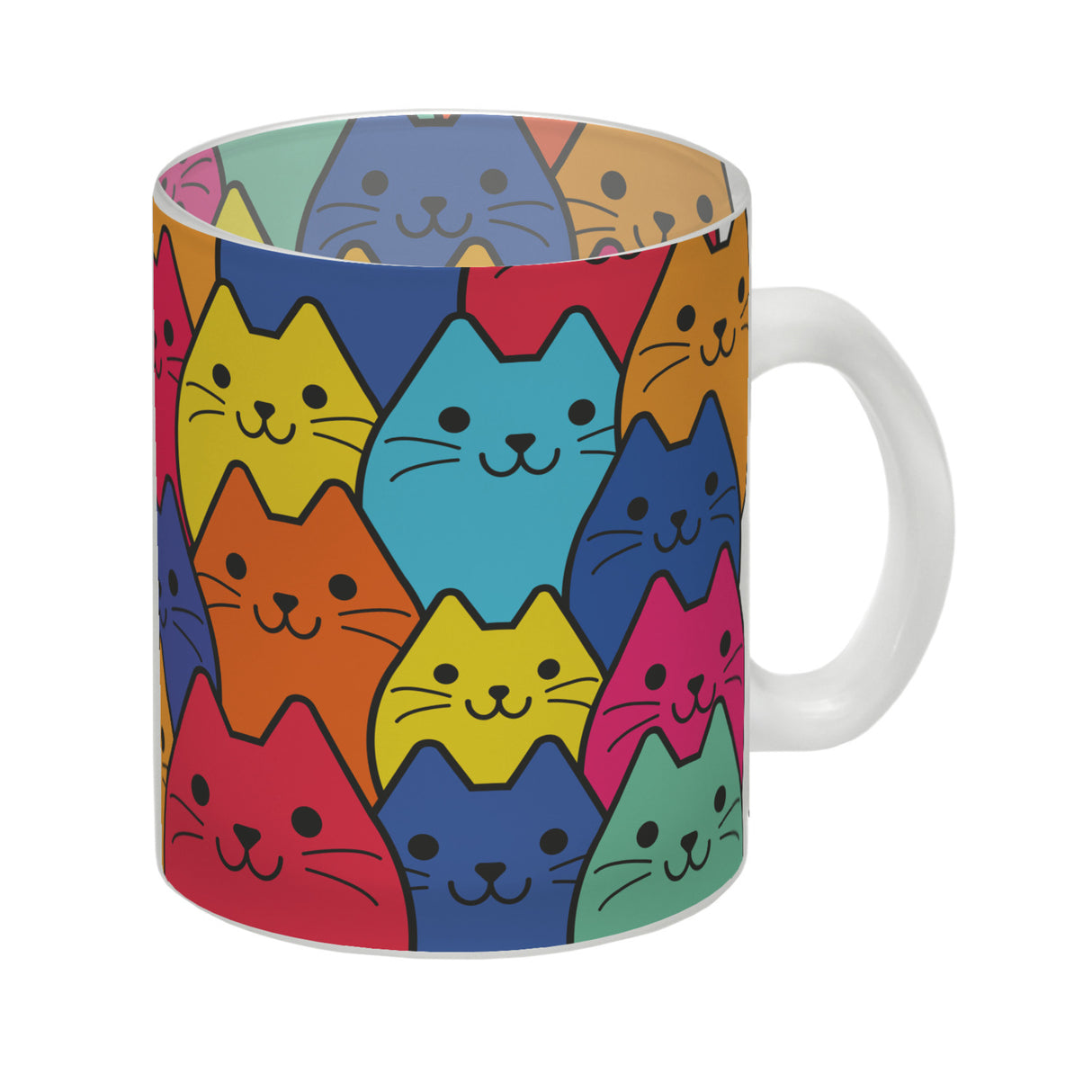 Kaffeebecher mit Katzen Motiv - Buntes Wimmelbild mit Comic Kätzchen