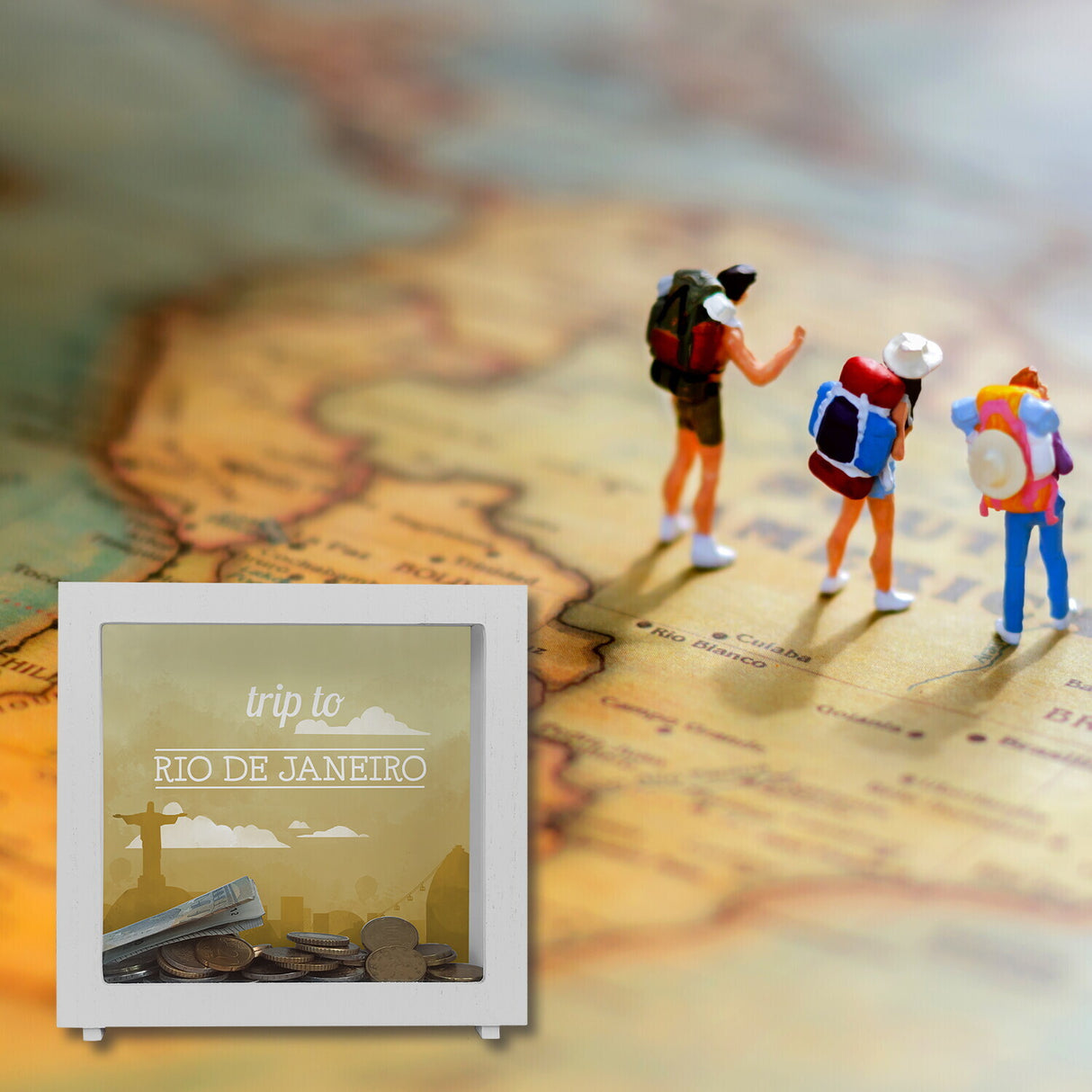 Spardose mit schönem Motiv und Text - Trip to Rio de Janeiro