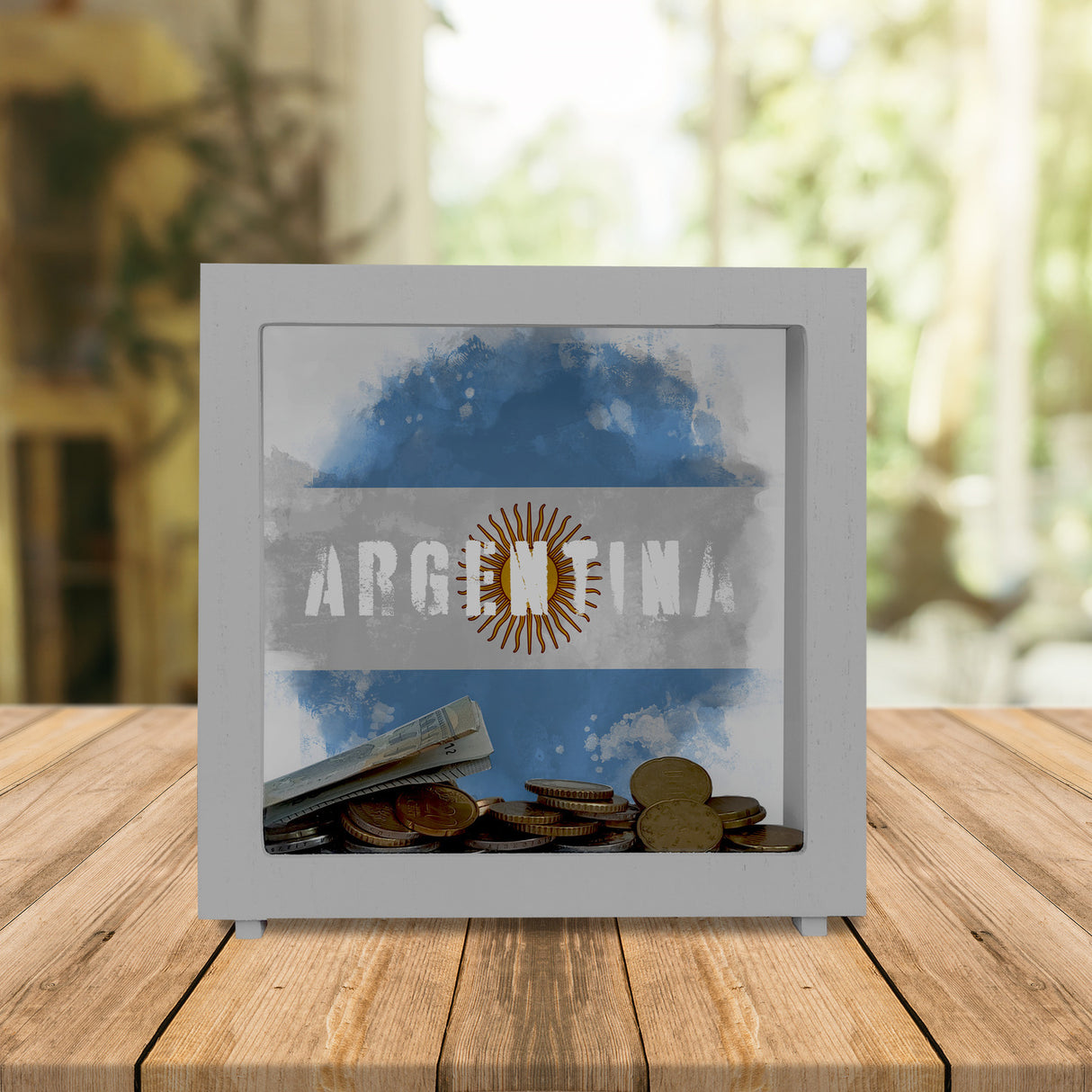 Spardose mit Argentinien-Flagge im Used Look - Sparschwein für Urlauber