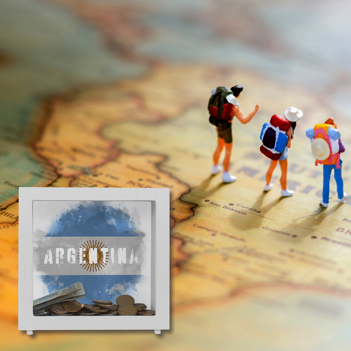 Spardose mit Argentinien-Flagge im Used Look - Sparschwein für Urlauber