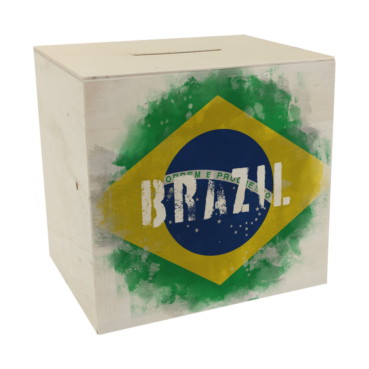 Spardose mit Brasilien-Flagge im Used Look - Sparschwein für Urlauber