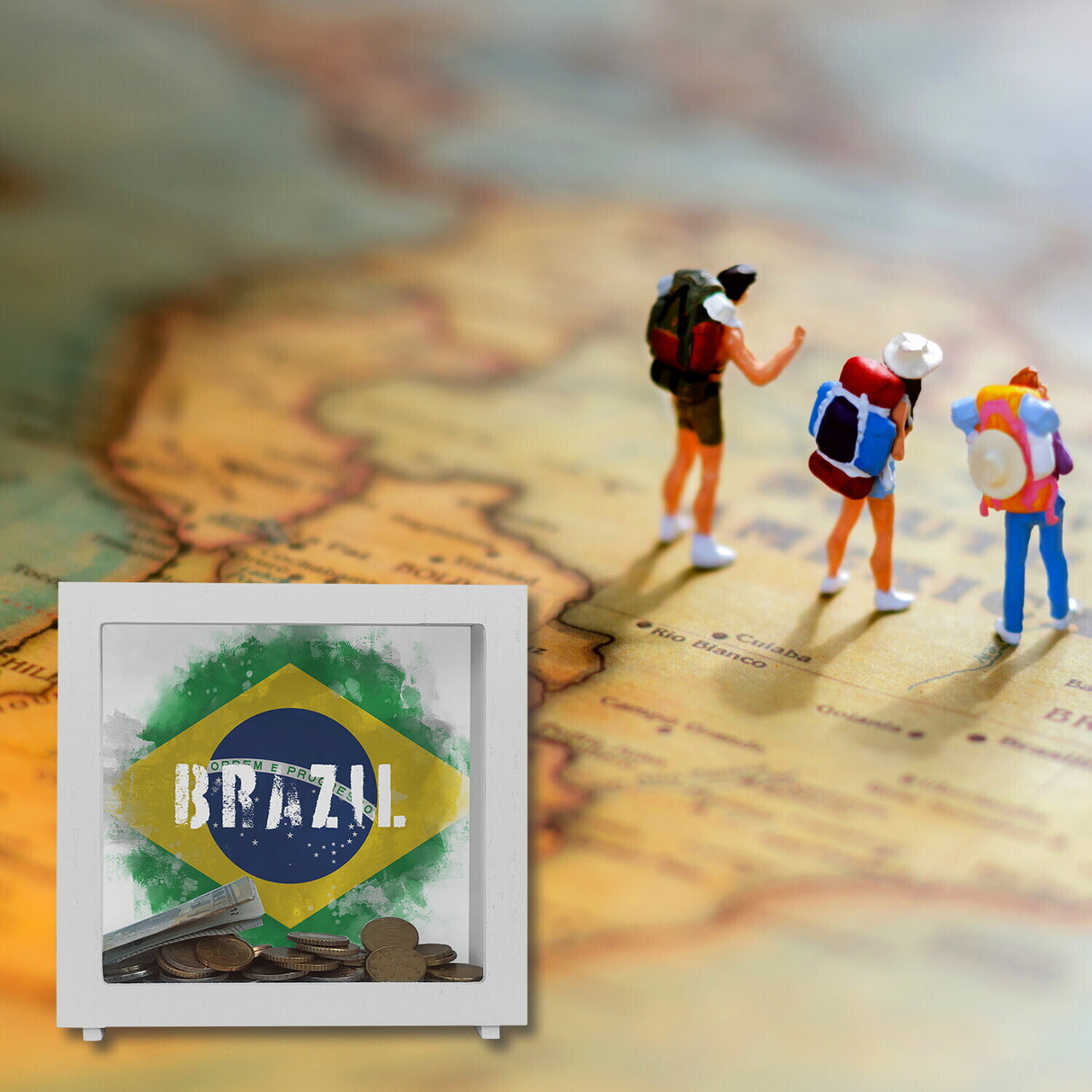 Spardose mit Brasilien-Flagge im Used Look - Sparschwein für Urlauber