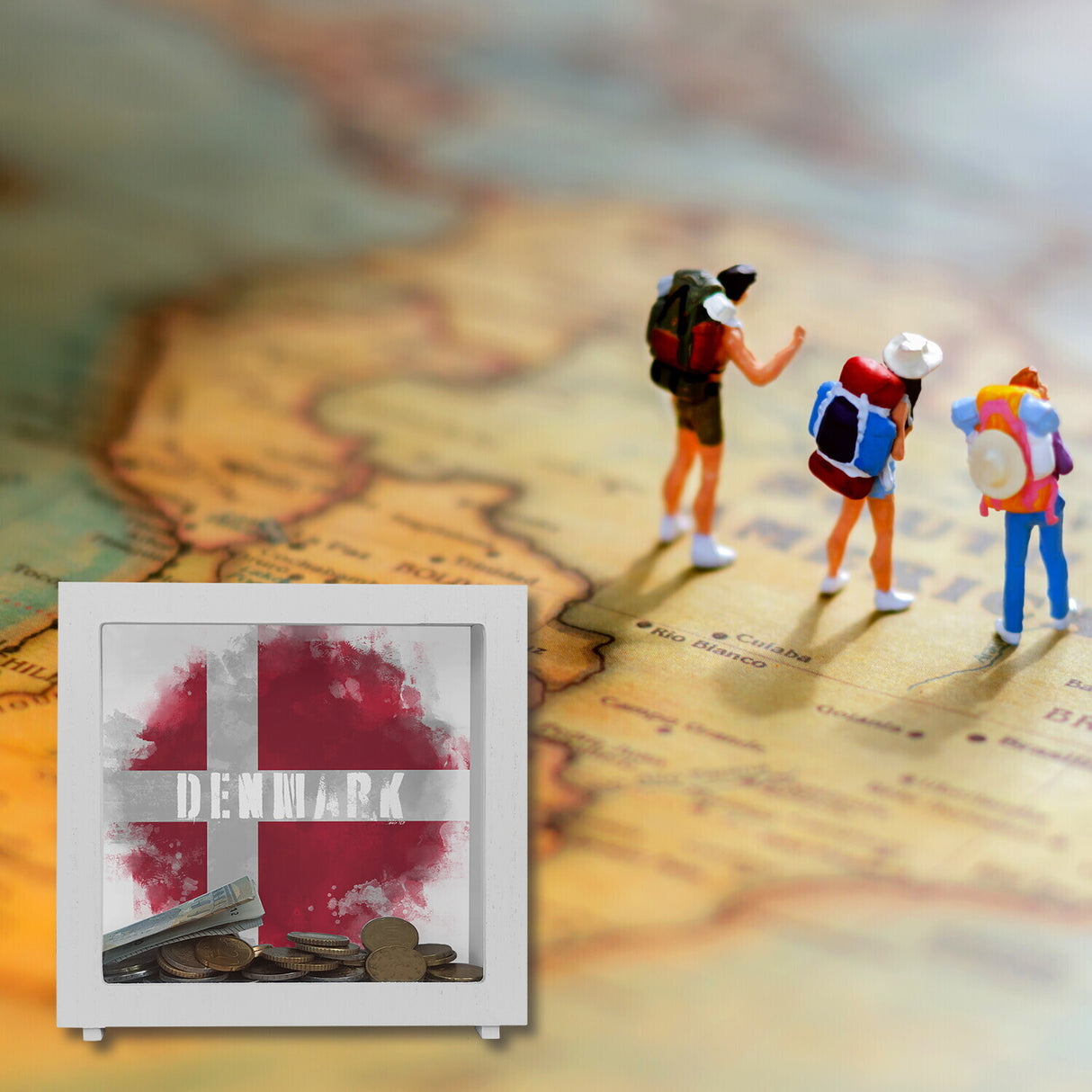 Spardose mit Dänemark-Flagge im Used Look - Sparschwein für Urlauber