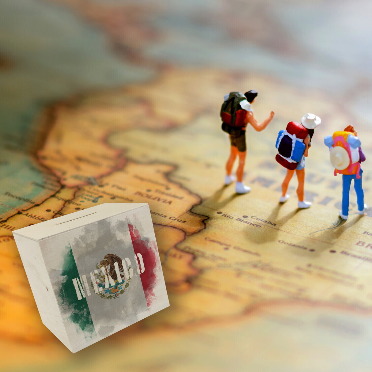 Spardose mit Mexiko-Flagge im Used Look - Sparschwein für Urlauber