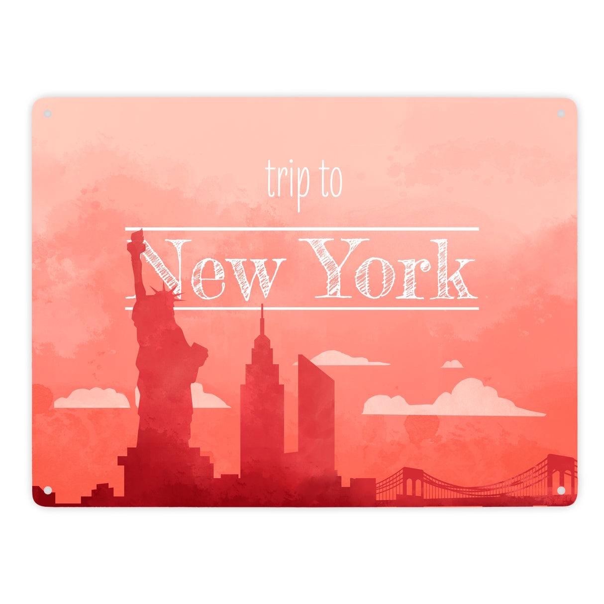 Metallschild in 15x20 cm für Fans von Städtetrips mit der Silhouette von New York in orange