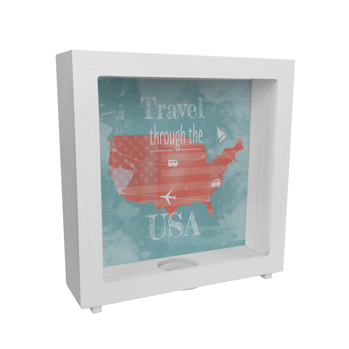 Spardose mit USA Karte und Spruch - travel through USA