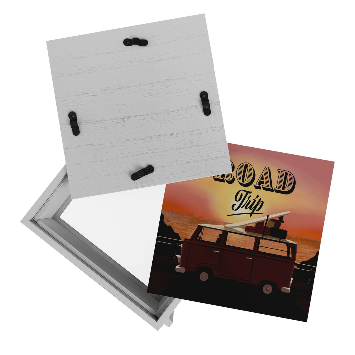 Spardose für einen Road Trip mit Retro Campingbus und Sonnenuntergang als Motiv