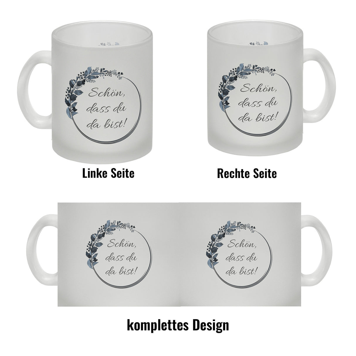 Schön, dass du da bist! Kaffeebecher mit Blumenkranz herrlich wunderbar Kaffeepott Trinkschale edel Gebinde Bukett Strauß Blumen Bouquet Spruch Slogan Sinnspruch Lebensregel