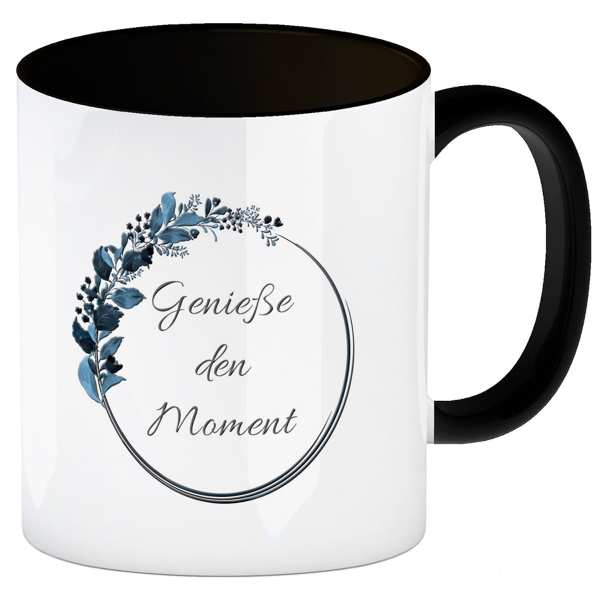 Schön, dass du da bist! Kaffeebecher mit Blumenkranz herrlich wunderbar Kaffeepott Trinkschale edel Gebinde Bukett Strauß Blumen Bouquet Spruch Slogan Sinnspruch Lebensregel