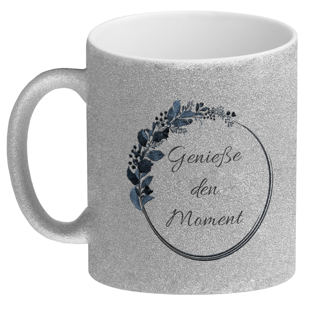 Schön, dass du da bist! Kaffeebecher mit Blumenkranz herrlich wunderbar Kaffeepott Trinkschale edel Gebinde Bukett Strauß Blumen Bouquet Spruch Slogan Sinnspruch Lebensregel