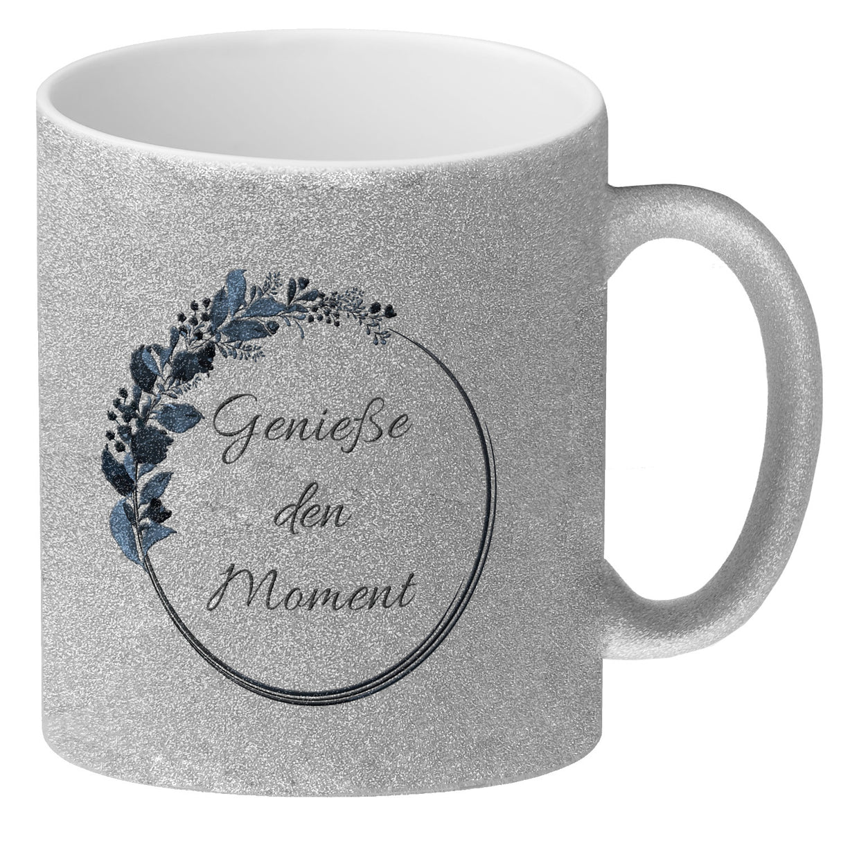 Schön, dass du da bist! Kaffeebecher mit Blumenkranz herrlich wunderbar Kaffeepott Trinkschale edel Gebinde Bukett Strauß Blumen Bouquet Spruch Slogan Sinnspruch Lebensregel