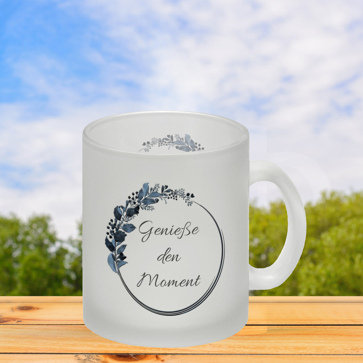 Schön, dass du da bist! Kaffeebecher mit Blumenkranz herrlich wunderbar Kaffeepott Trinkschale edel Gebinde Bukett Strauß Blumen Bouquet Spruch Slogan Sinnspruch Lebensregel