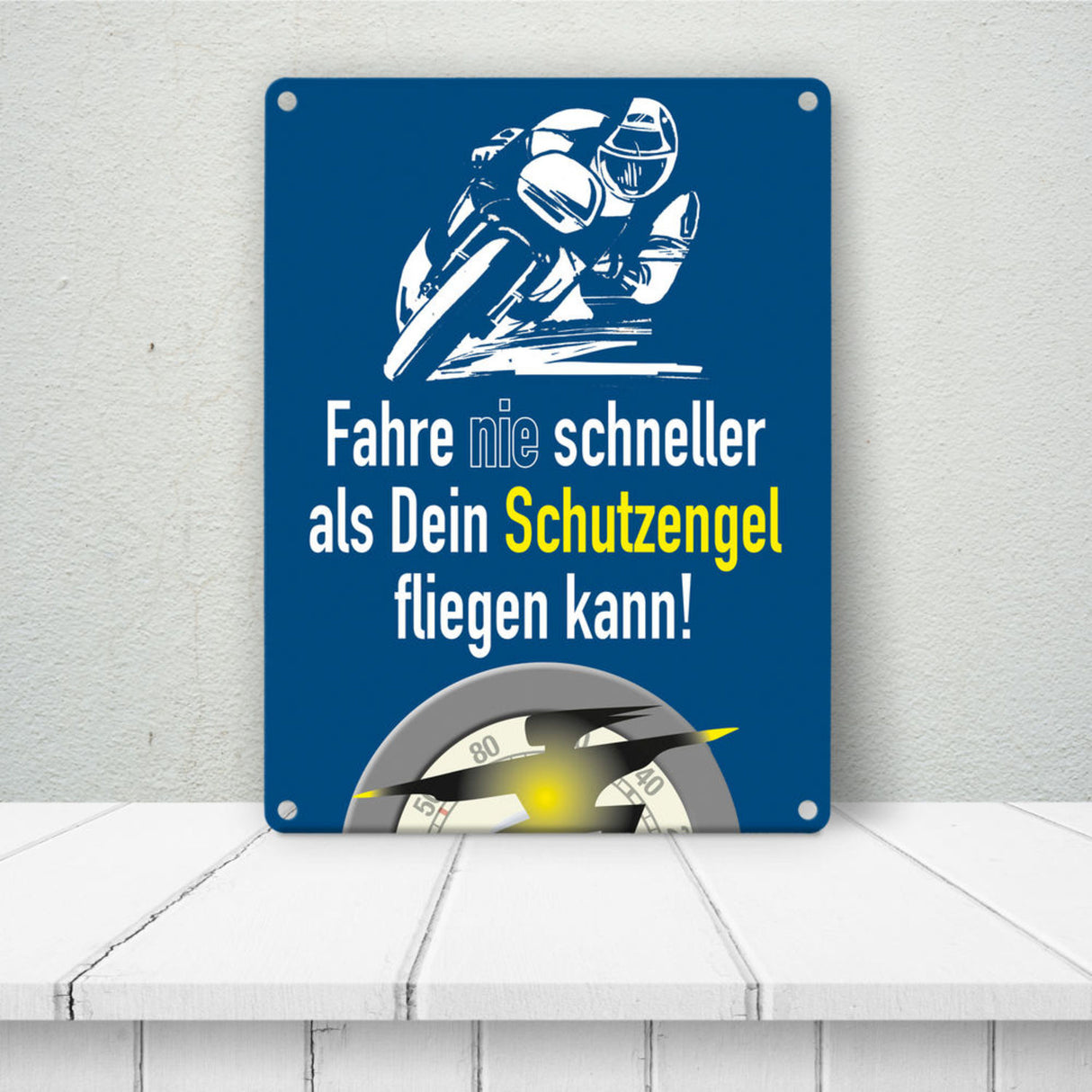 Motorrad-Fahrer Schild zum Thema Motorrad und Schutzengel