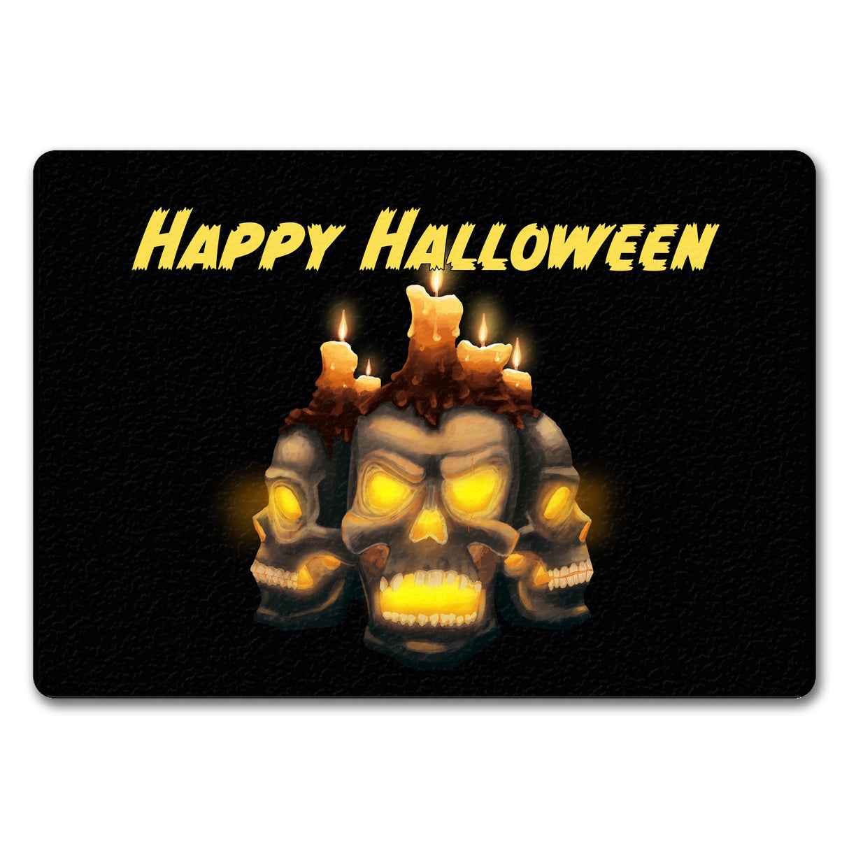 Fußmatte für Halloween mit Totenköpfen und brennenden Kerzen - Happy Halloween