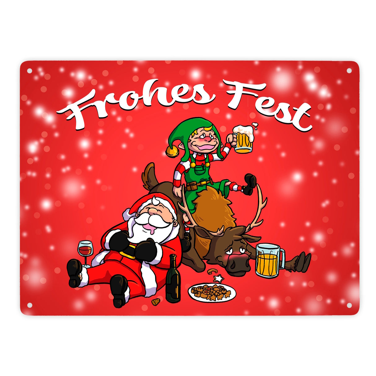 Frohes Fest mit lustigem Weihnachtsmotiv Metallschild