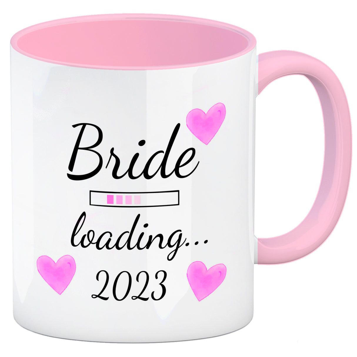 Bride loading Tasse Kaffeetasse 2022 mit rosa Herzen
