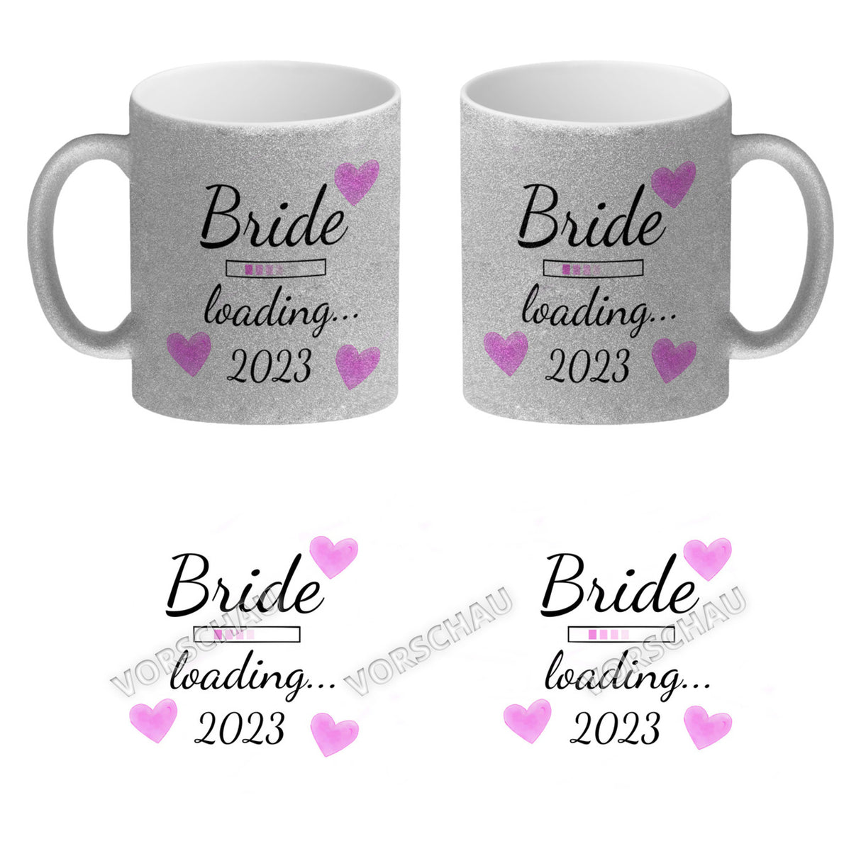 Bride loading Tasse Kaffeetasse 2022 mit rosa Herzen