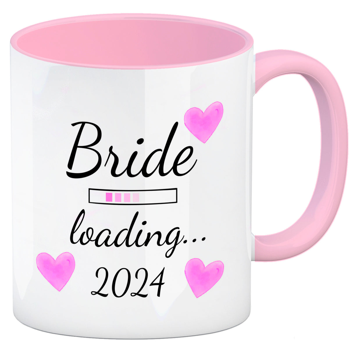 Bride loading Tasse Kaffeetasse 2022 mit rosa Herzen