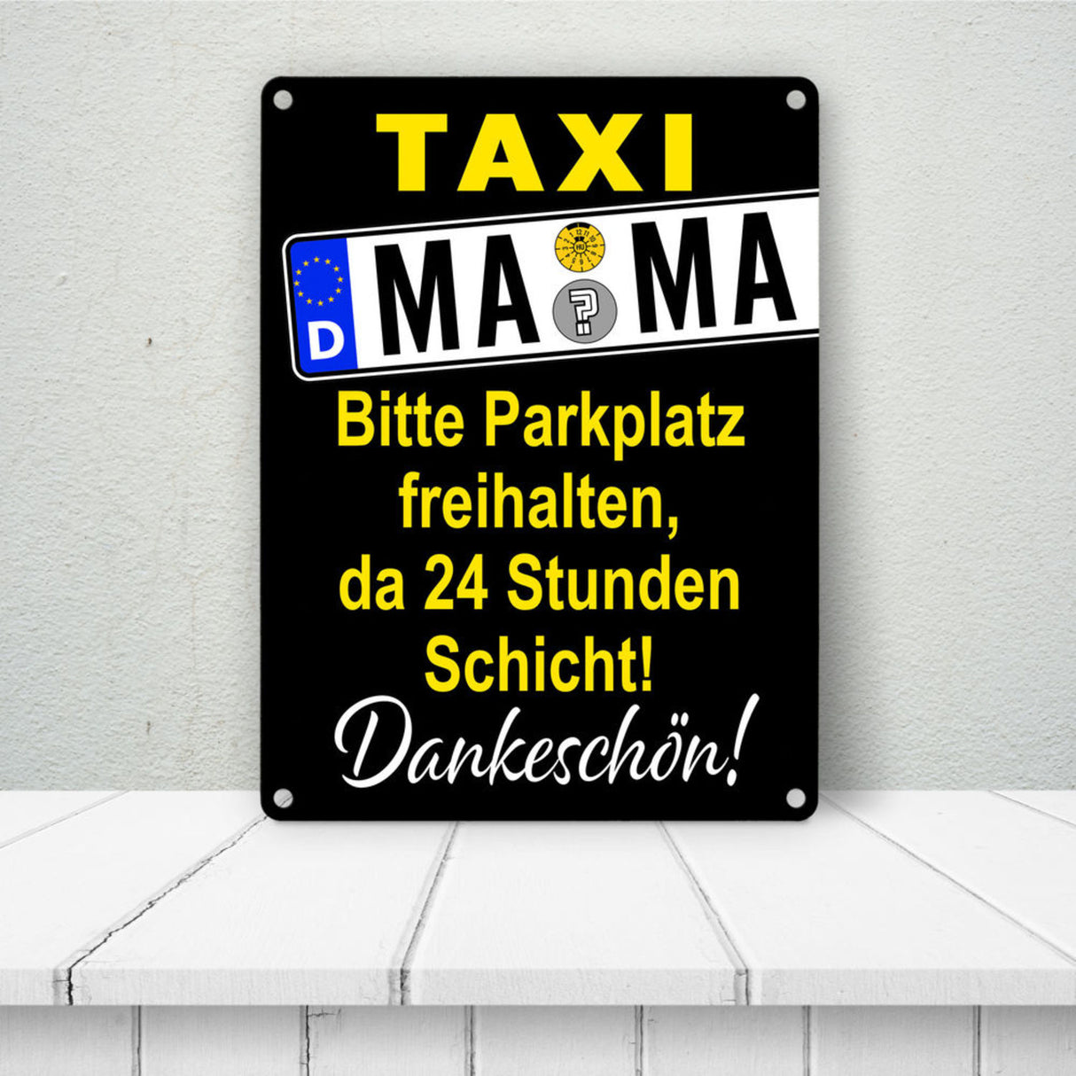 Taxi Mama Metallschild -Gelb zum Thema Mutter sein