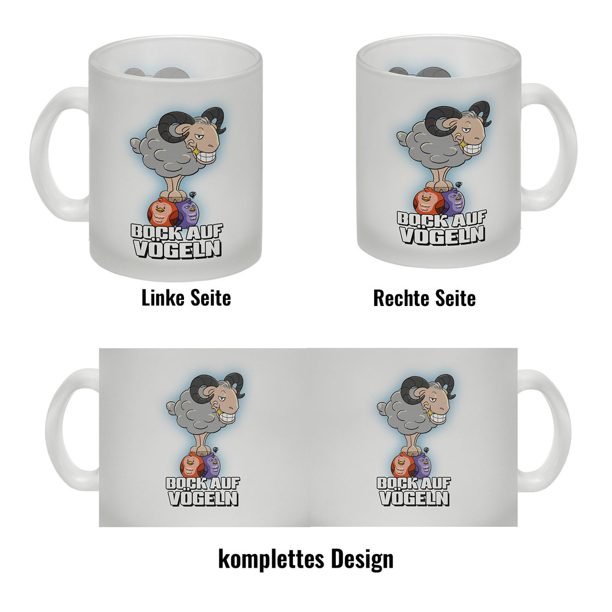 Bock auf Vögeln Kaffeebecher mit lustigem Wortspiel und Steinbock