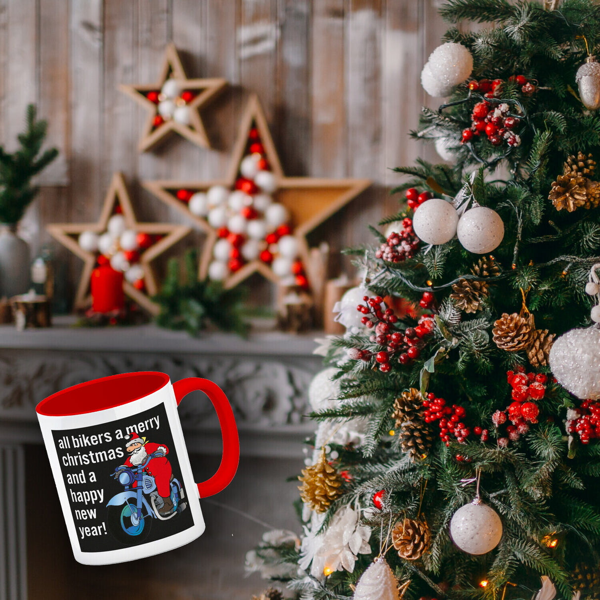 Weihnachten Biker Kaffeebecher mit Weihnachtsmann auf Motorrad