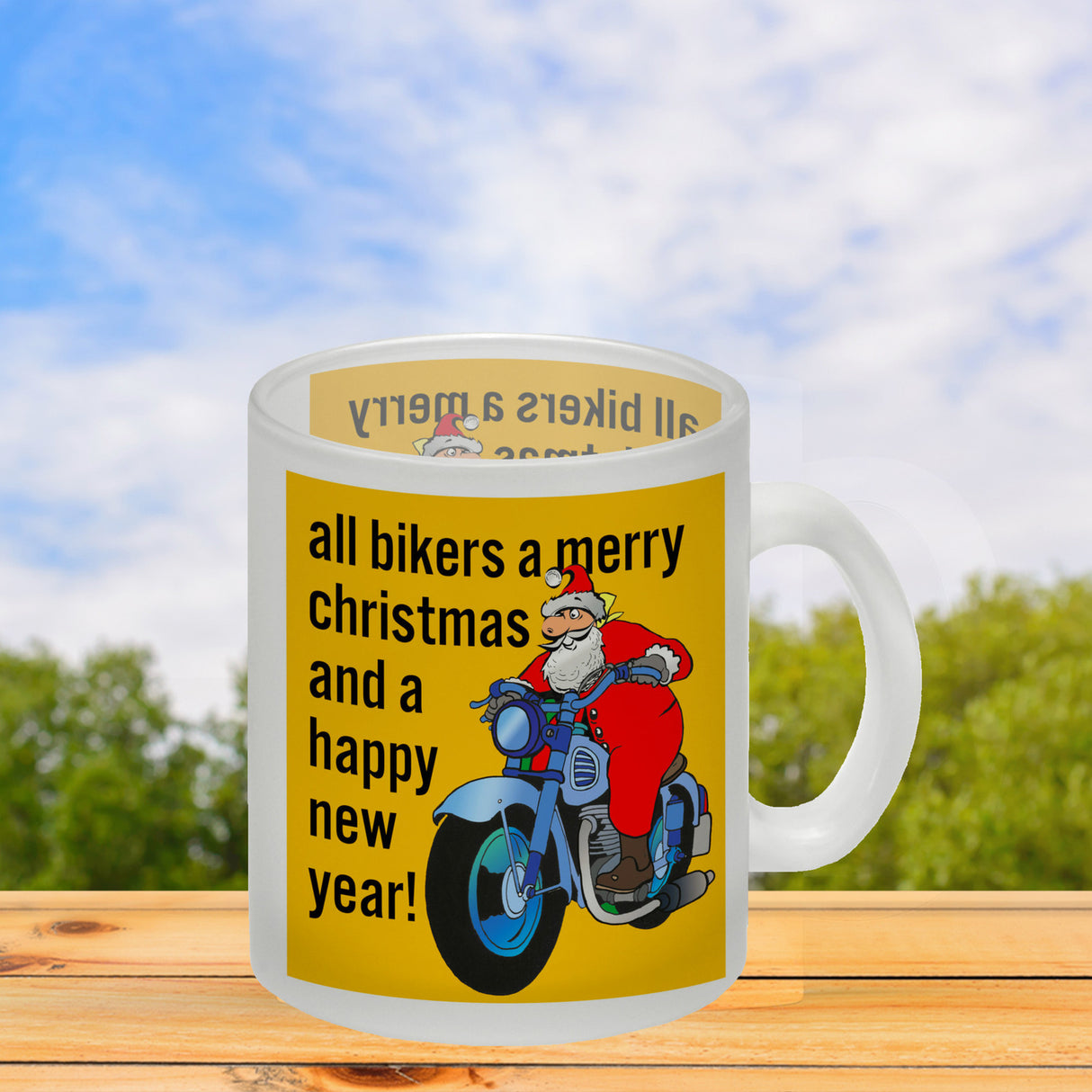 Weihnachten Biker Kaffeebecher mit Weihnachtsmann auf Motorrad