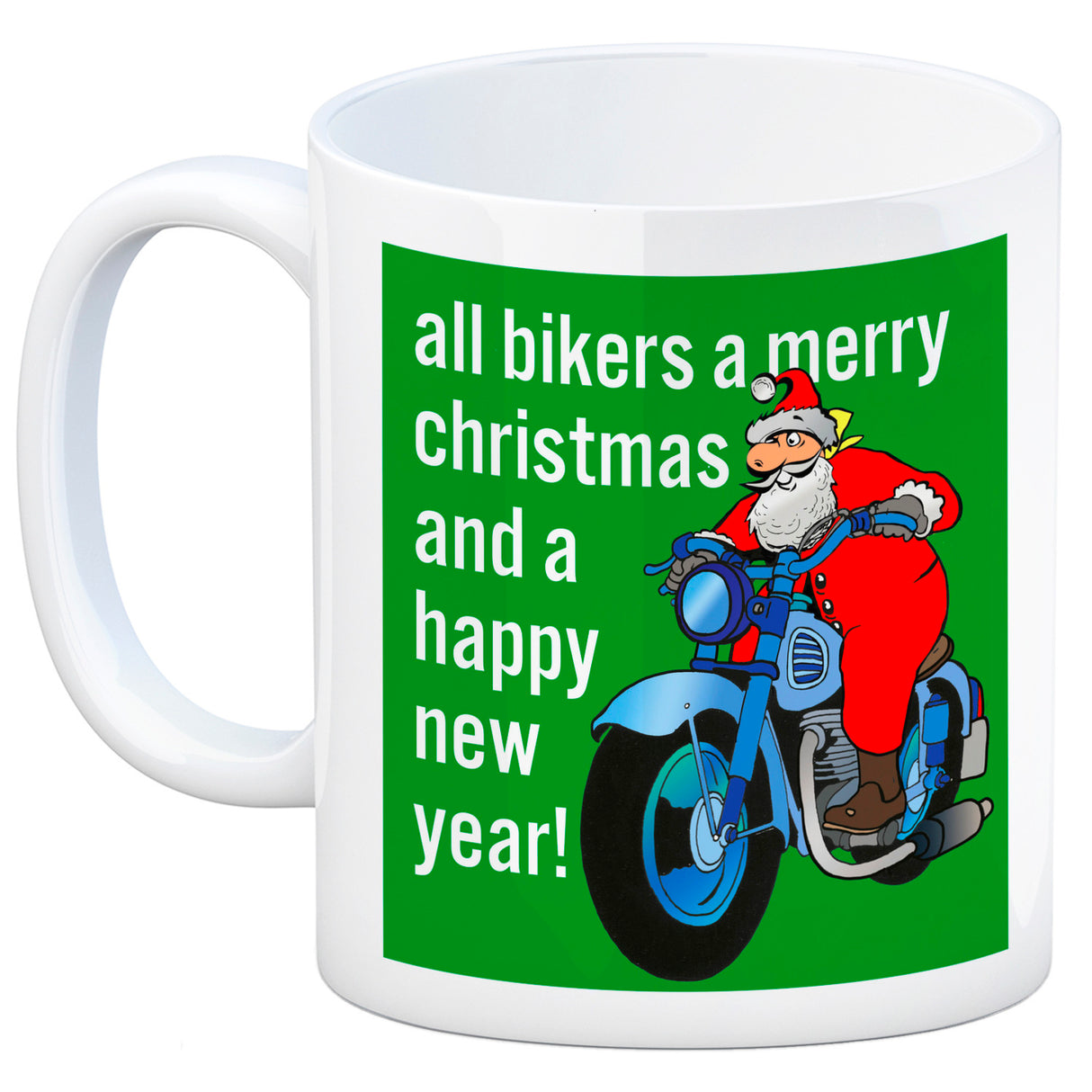 Weihnachten Biker Kaffeebecher mit Weihnachtsmann auf Motorrad