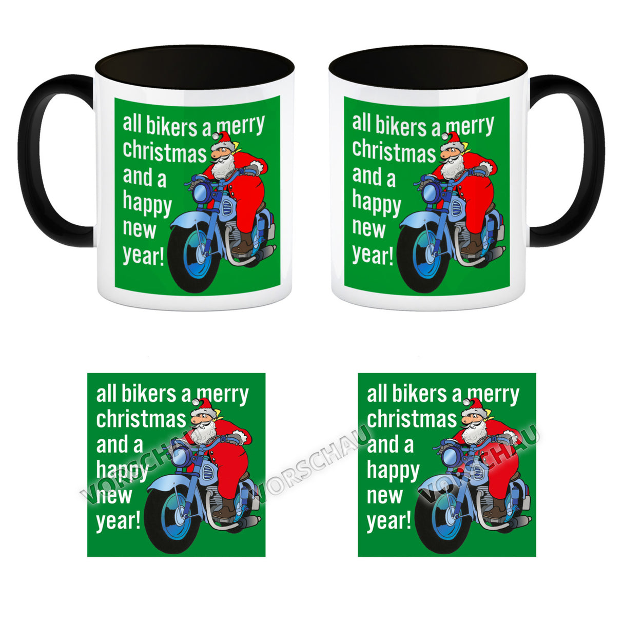 Weihnachten Biker Kaffeebecher mit Weihnachtsmann auf Motorrad