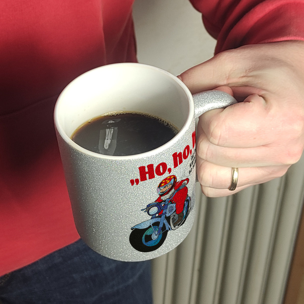 Kaffeebecher zum Thema Weihnachten mit Nikolaus auf dem Motorrad Motiv