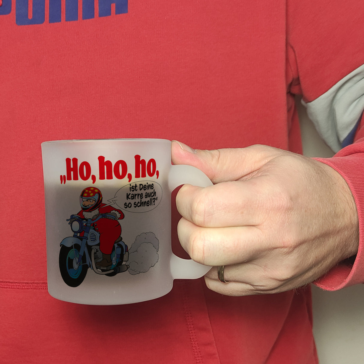 Kaffeebecher zum Thema Weihnachten mit Nikolaus auf dem Motorrad Motiv